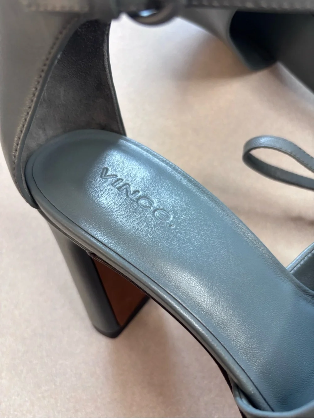 Vince Amara Gray Ankle-Strap Platform Block Heels Modern Minimalist